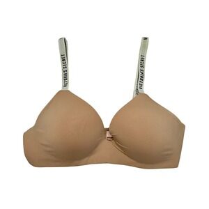 Victoria's Secret Logo Strap Wireless T-Shirt Bra Tan Nude 34C